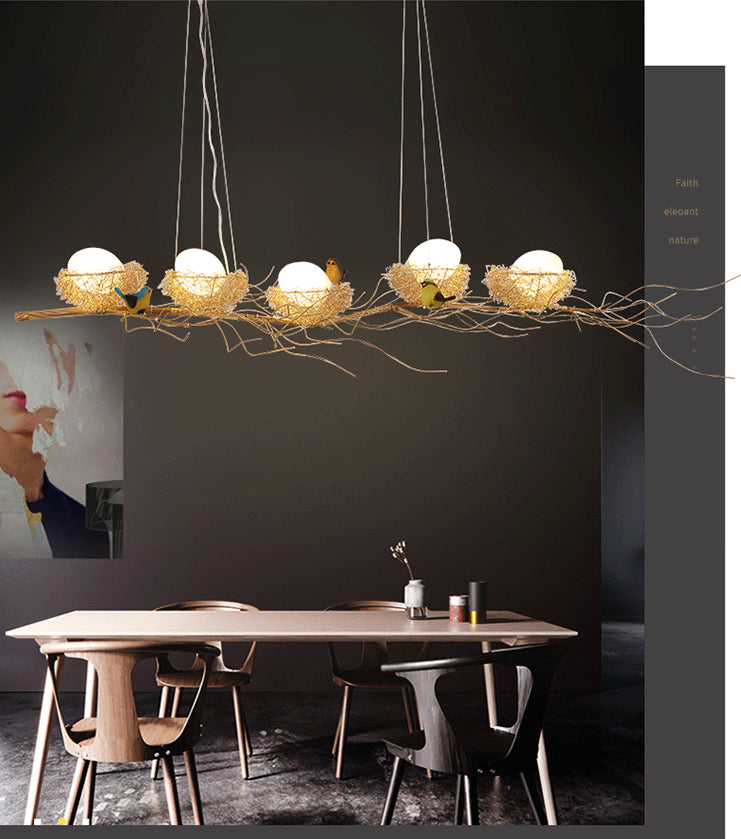Bird and Nest Island Lampada decorativa in metallo in metallo appeso con tonalità in vetro di uova