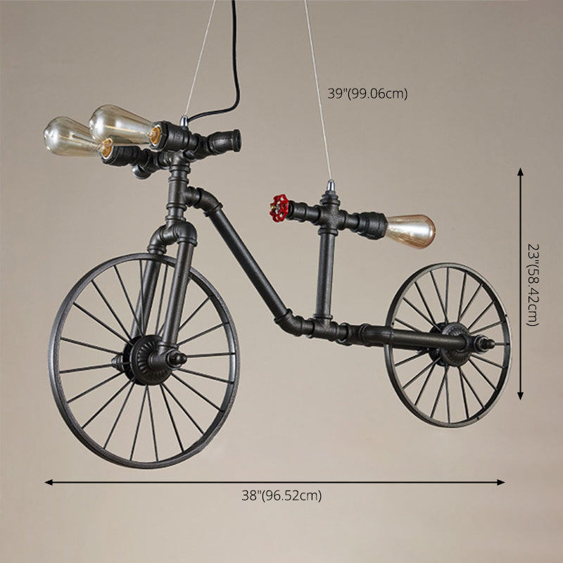 Lampada a sospensione a sospensione a forma di bici a forma di bici decorativo in metallo a 3 luci in bronzo