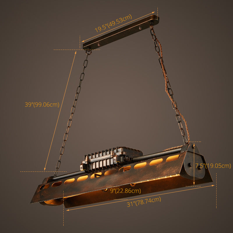 4-Light Steam Train Hanging Lamp Art Decor Industrial 4-Bulb Rust Finish Metal Island Lighting