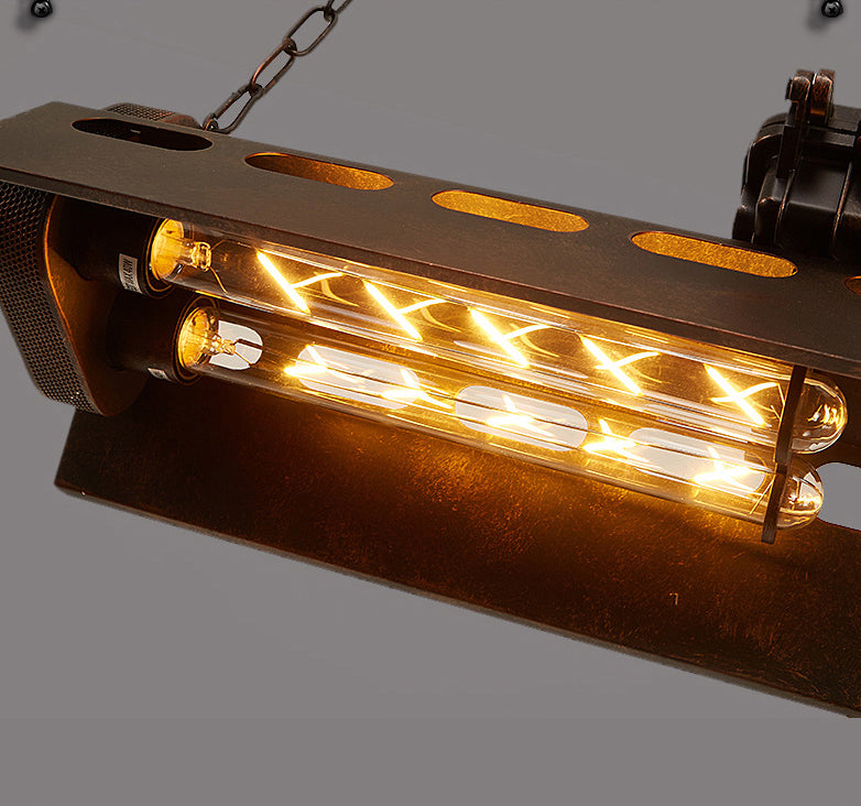 4-Light Steam Train Hanging Lamp Art Decor Industrial 4-Bulb Rust Finish Metal Island Lighting