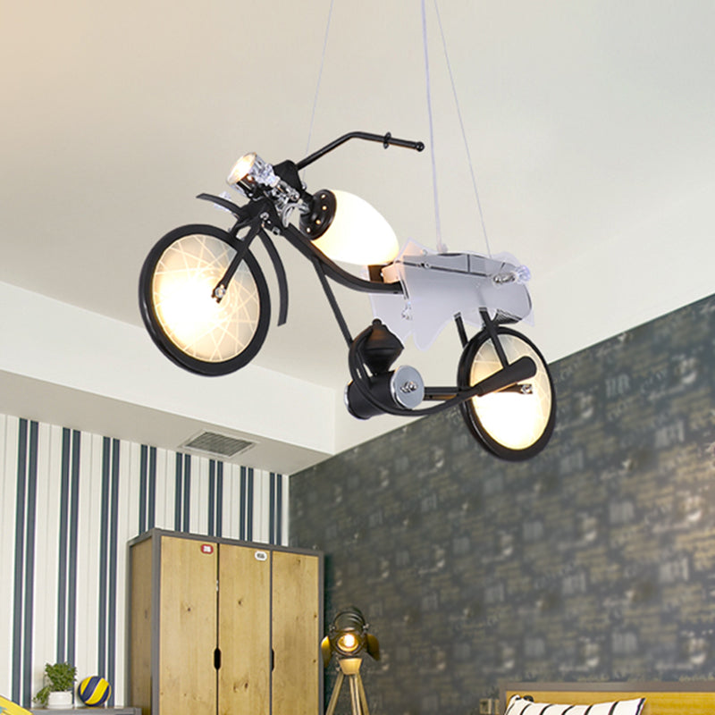 Accensione industriale a sospensione per moto per bar, luce in vetro bianco glassata per bar