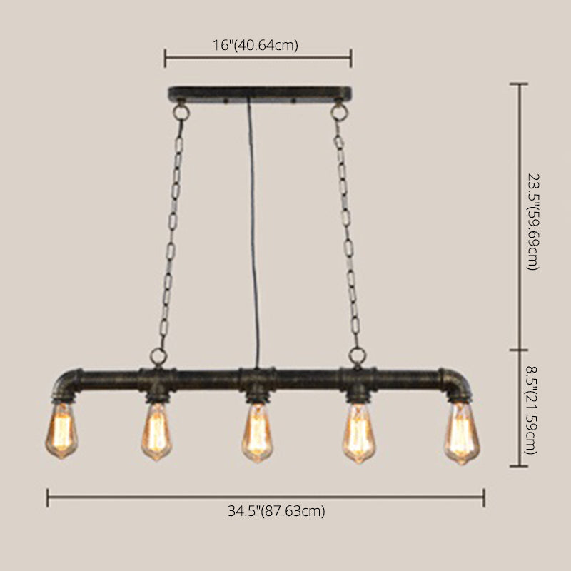 5 Lights Water Pipe Pendant Steampunk Metal Island Lighting Fixture for Dining Room
