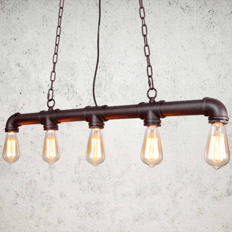 5 Lights Water Pipe Pendant Steampunk Metal Island Lighting Fixture for Dining Room