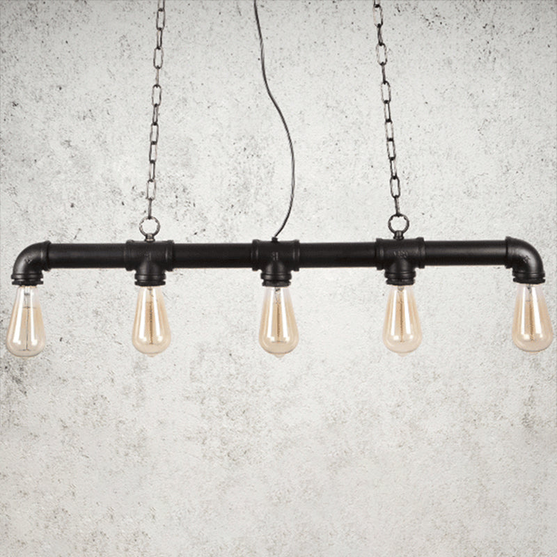 5 Lights Water Pipe Pendant Steampunk Metal Island Lighting Fixture for Dining Room