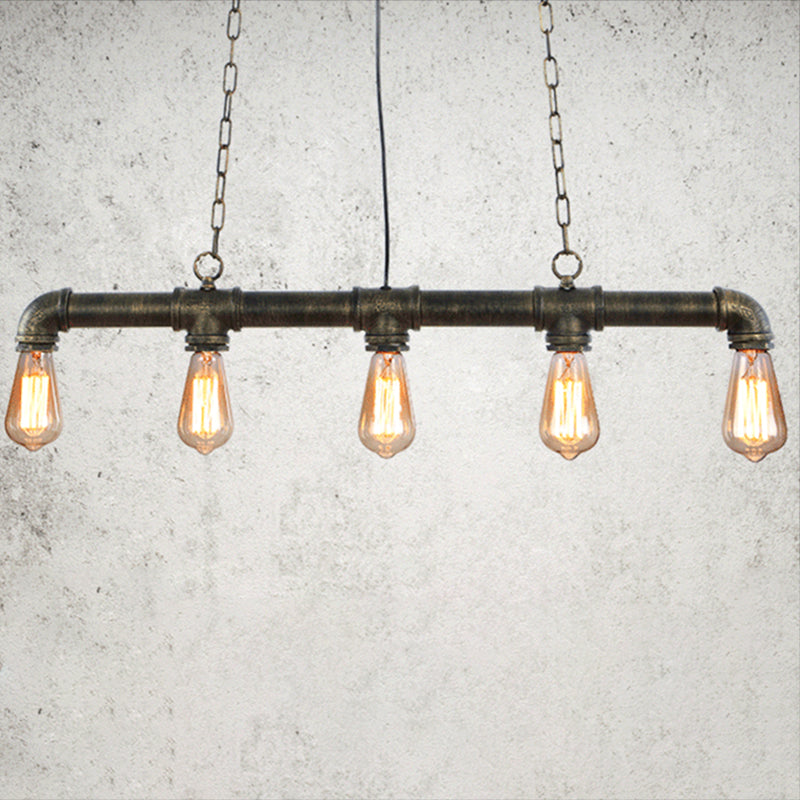 5 Lights Water Pipe Pendant Steampunk Metal Island Lighting Fixture for Dining Room