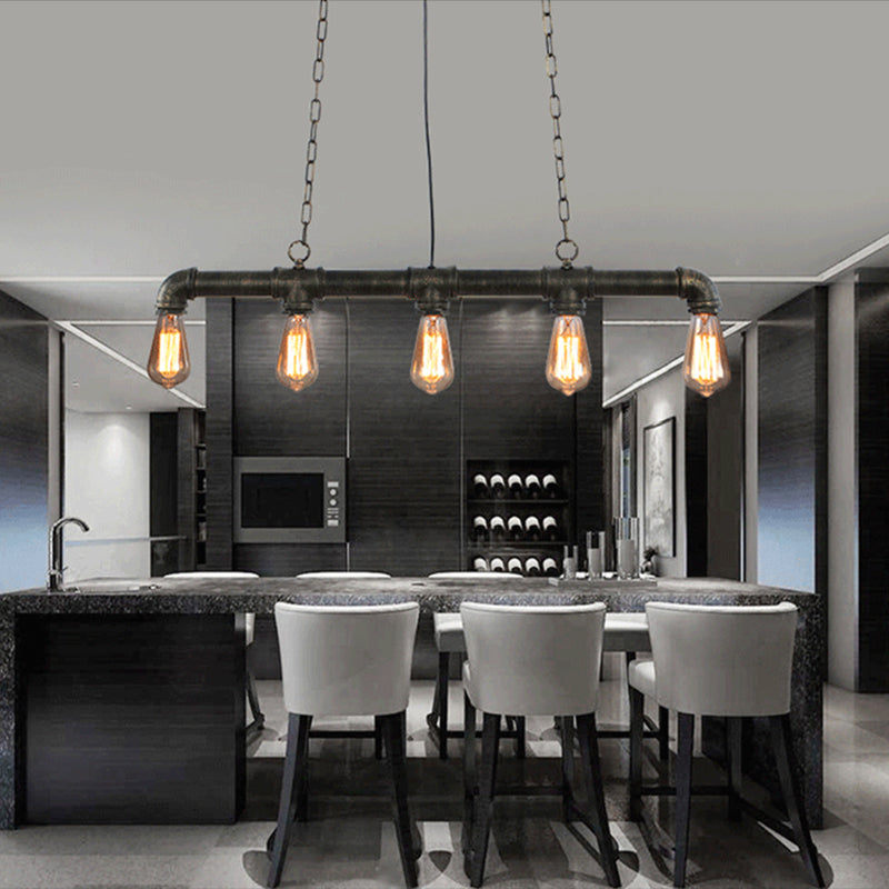 5 Lights Water Pipe Pendant Steampunk Metal Island Lighting Fixture for Dining Room
