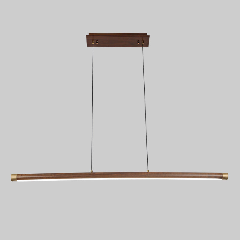 Minimalistic Linear Island Lighting Walnut Wood Tea Room LED Hanging Light in Dark Brown