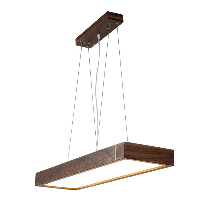 Walnut Wood Rectangular Pendant Light Nordic Dark Brown LED Hanging Light over Island