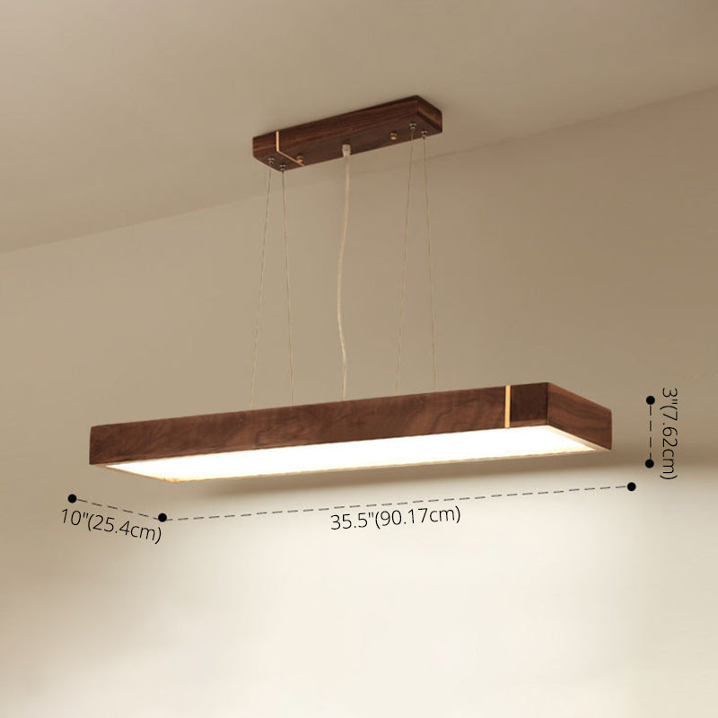 Walnut Wood Rectangular Pendant Light Nordic Dark Brown LED Hanging Light over Island