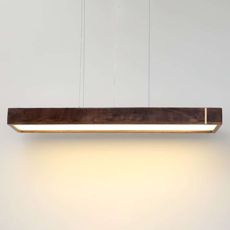 Walnut Wood Rectangular Pendant Light Nordic Dark Brown LED Hanging Light over Island