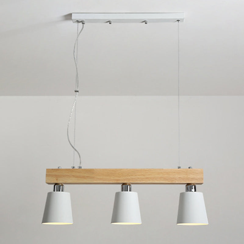 Linear Wooden Island Light Fixture Nordic Suspension Light with Tapered Metal Shade