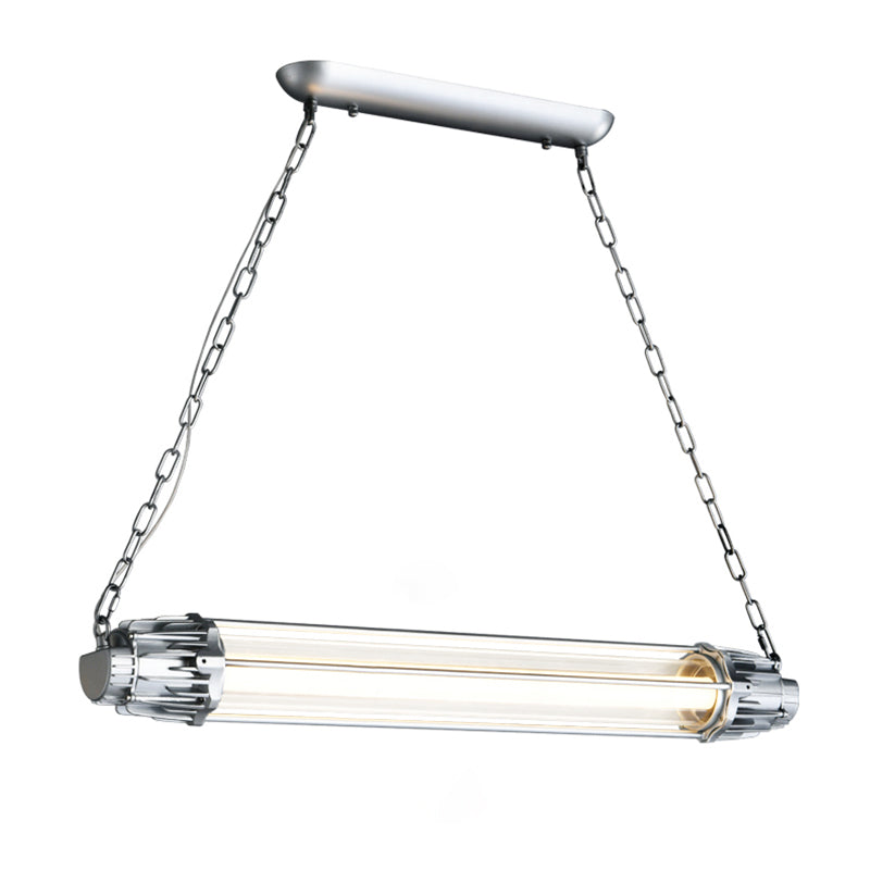 Silver Cylindrical Island Pendant Industrial Metal 1-Head Restaurant Hanging Light