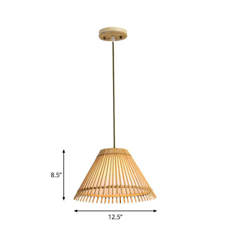 Bamboo Cone Ceiling Lamp Modern 1 Bulb Hanging Pendant Light in Wood for Living Room
