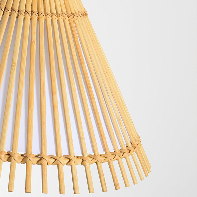 Bamboo Cone Ceiling Lamp Modern 1 Bulb Hanging Pendant Light in Wood for Living Room
