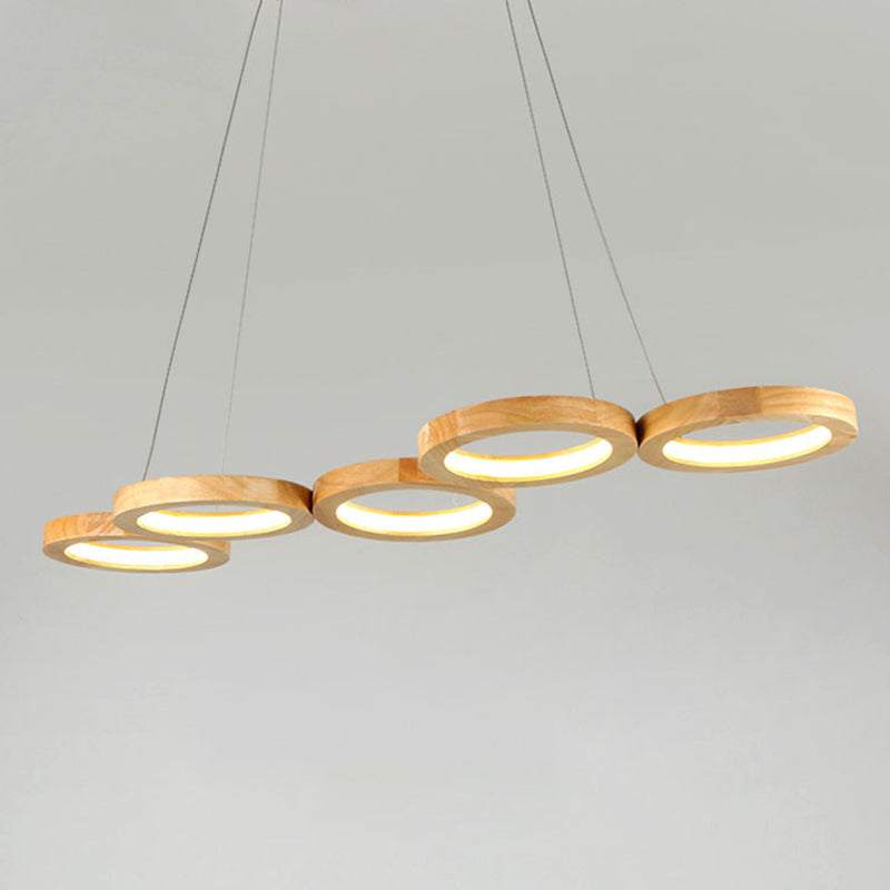 Sospensione in legno circolare Luce minimalista a LED Isola sospesa per il ristorante