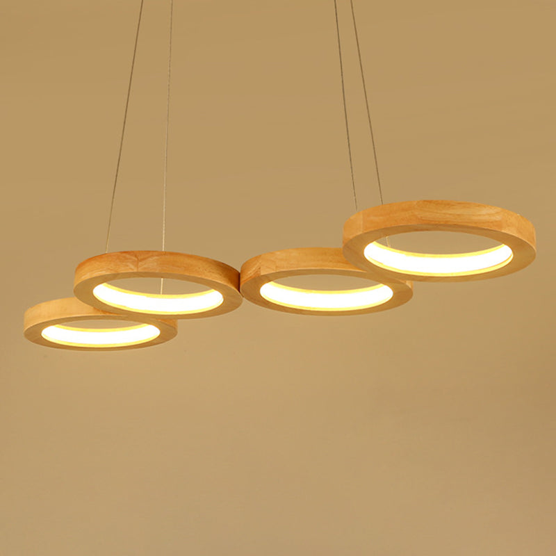 Circular Wooden Suspension Light Minimalist LED Hanging Island Light for Restaurant
