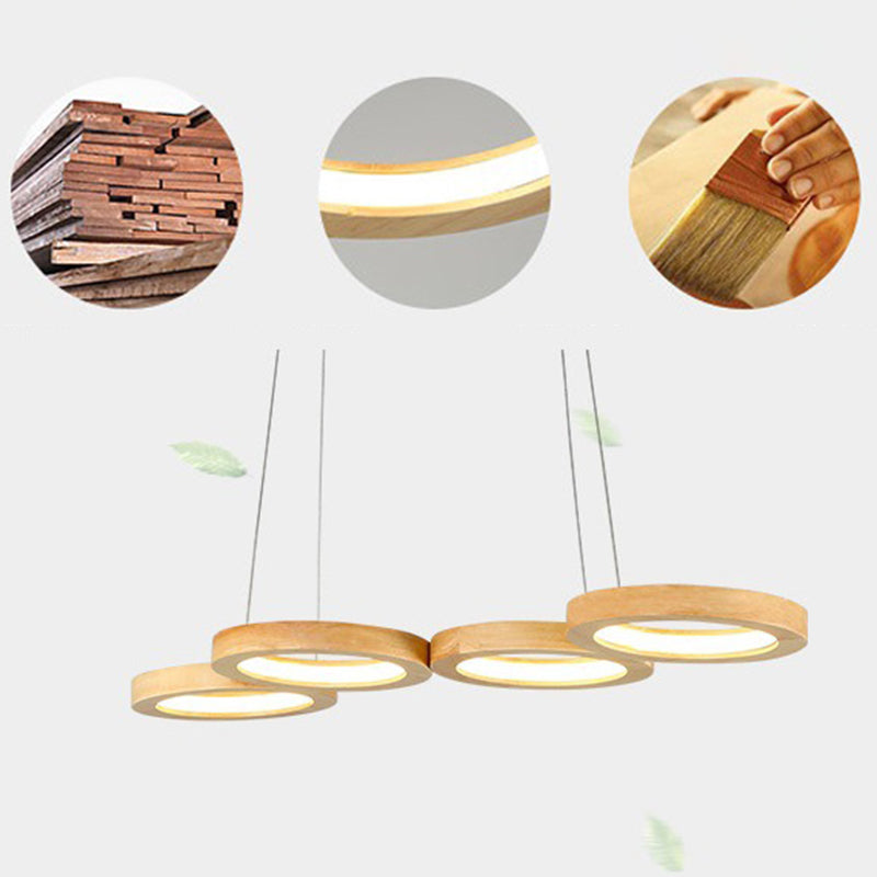 Circular Wooden Suspension Light Minimalist LED Hanging Island Light for Restaurant
