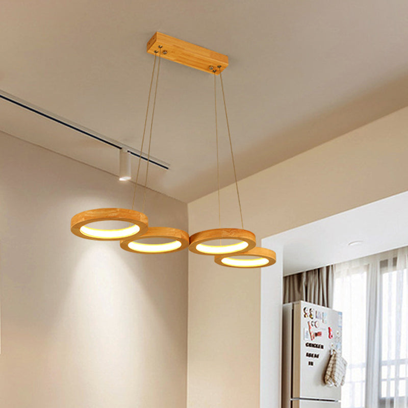 Sospensione in legno circolare Luce minimalista a LED Isola sospesa per il ristorante
