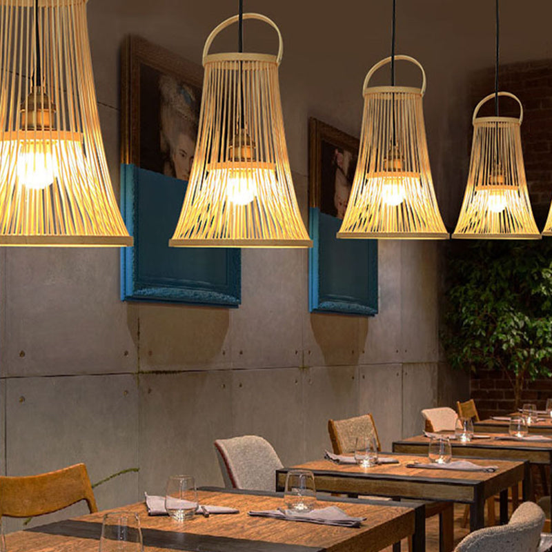 1 Bulb Wide Flare Pendant Lighting Modernist Bamboo Hanging Light Fixture in Wood