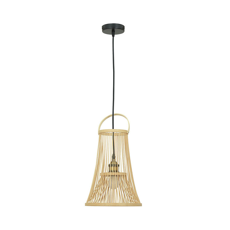 1 Bulb Wide Flare Pendant Lighting Modernist Bamboo Hanging Light Fixture in Wood