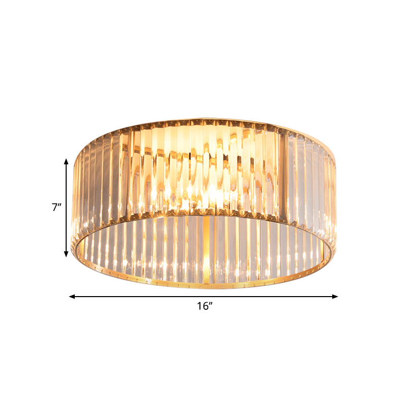 16"/19.5" Wide Circular Ceiling Mounted Light Mid-Century Metal and Crystal 4/5 Heads Flush Mount Light Fixture in Brass