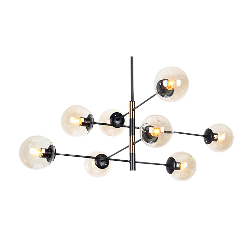 Modern Design 8-Light Ceiling Light, Orb Clear Glass Shade, Horizontal Linear Chandelier