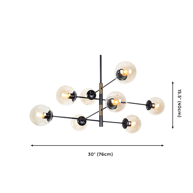 Modern Design 8-Light Ceiling Light, Orb Clear Glass Shade, Horizontal Linear Chandelier