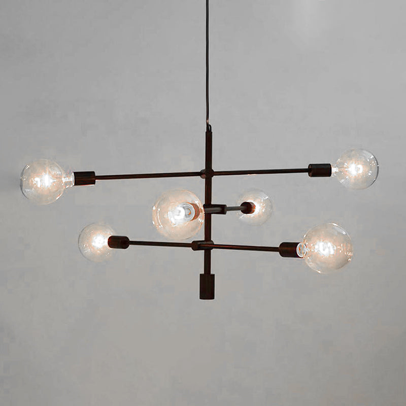 Modern Linear 6-Light Ceiling Light Modernism Rotatable With Orb Glass Shade