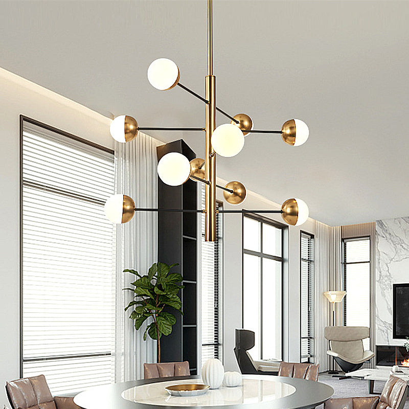 Luce a soffitto a 10 luci, tonalità in vetro smerigliato, a spirale con altezza regolabile