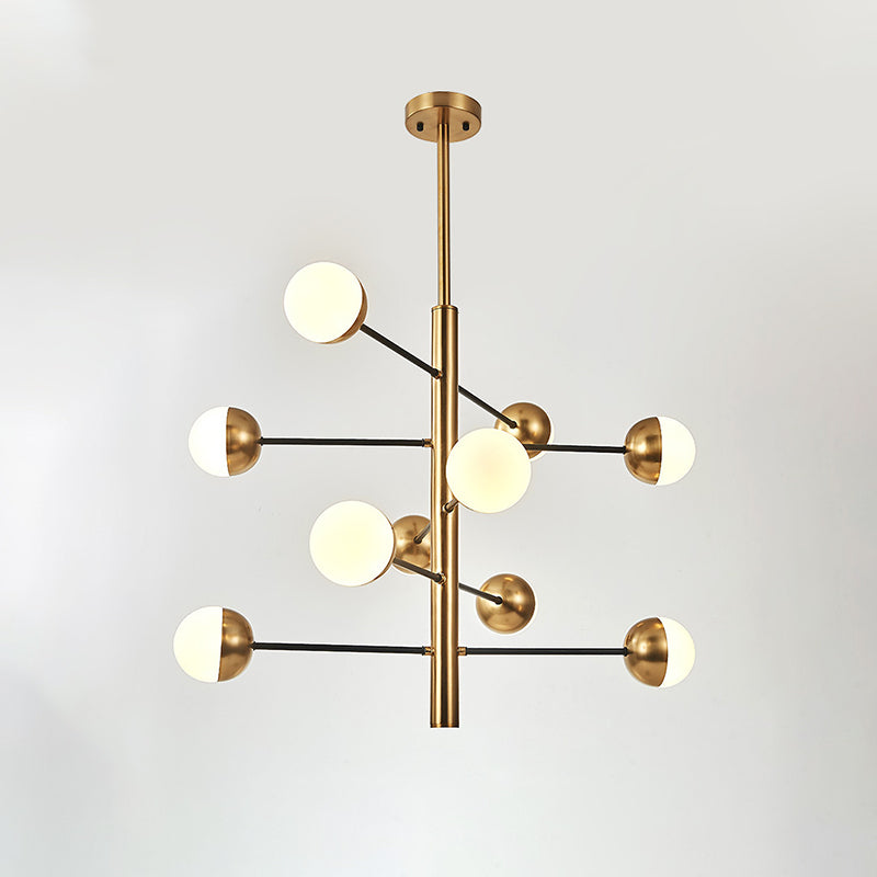 Luce a soffitto a 10 luci, tonalità in vetro smerigliato, a spirale con altezza regolabile