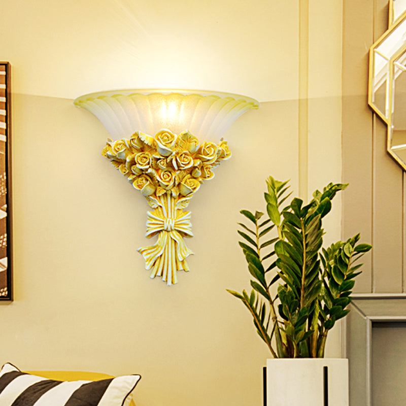 Modern Rose Flush Sconce Light Exquisite 1 Light Resin Wall Lighting Ideas in Beige