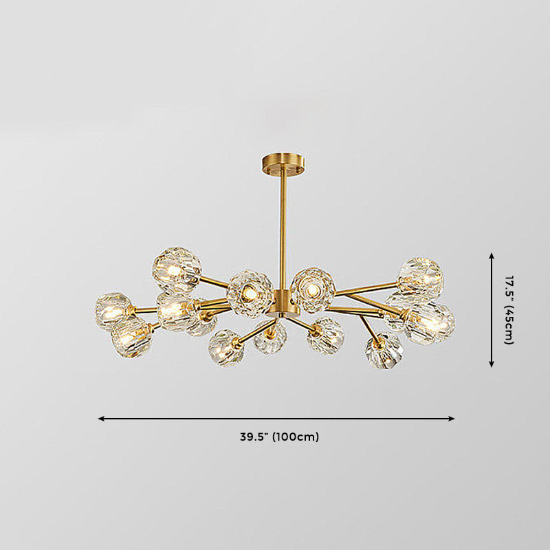 15-Light Brass Sputnik Chandelier, Modern Linear Dimmable Ceiling Light With Adjustable Height