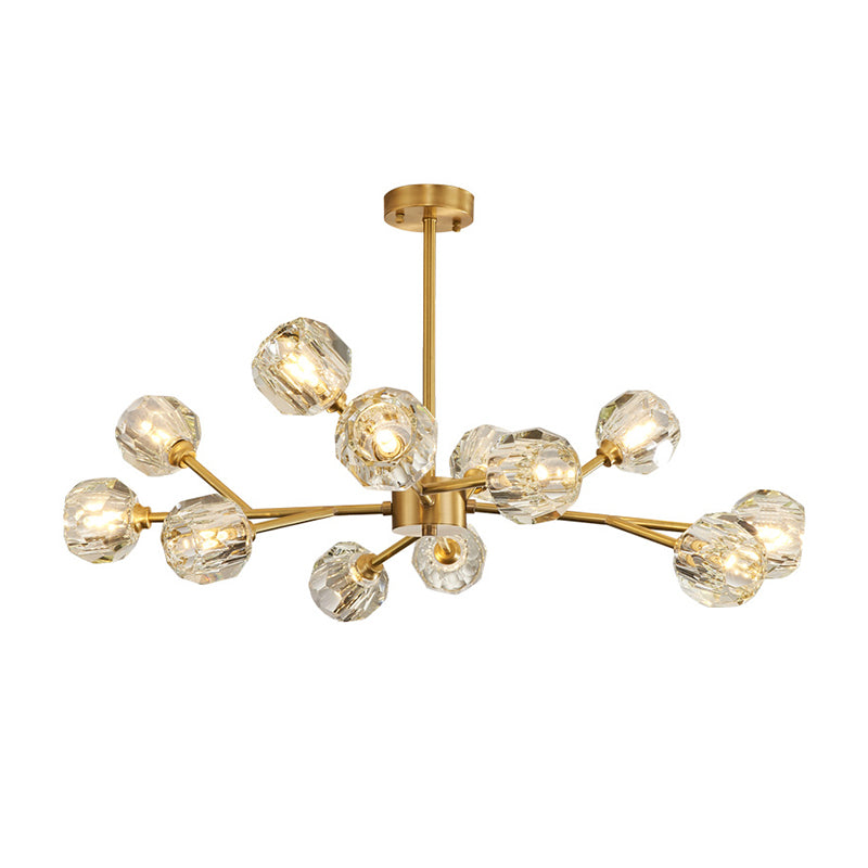 12-Light Brass Sputnik Chandelier, Modern Linear Dimmable Ceiling Light With Adjustable Height