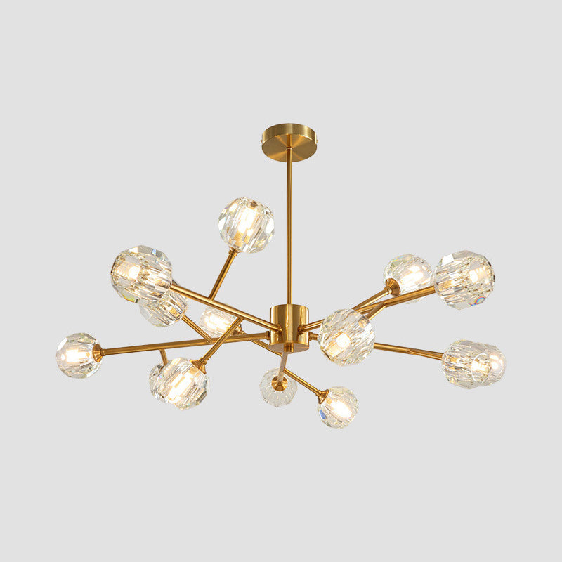 15-Light Dimmable Sputnik Chandelier Modern Linear Gold Ceiling Light With Crystal Shade