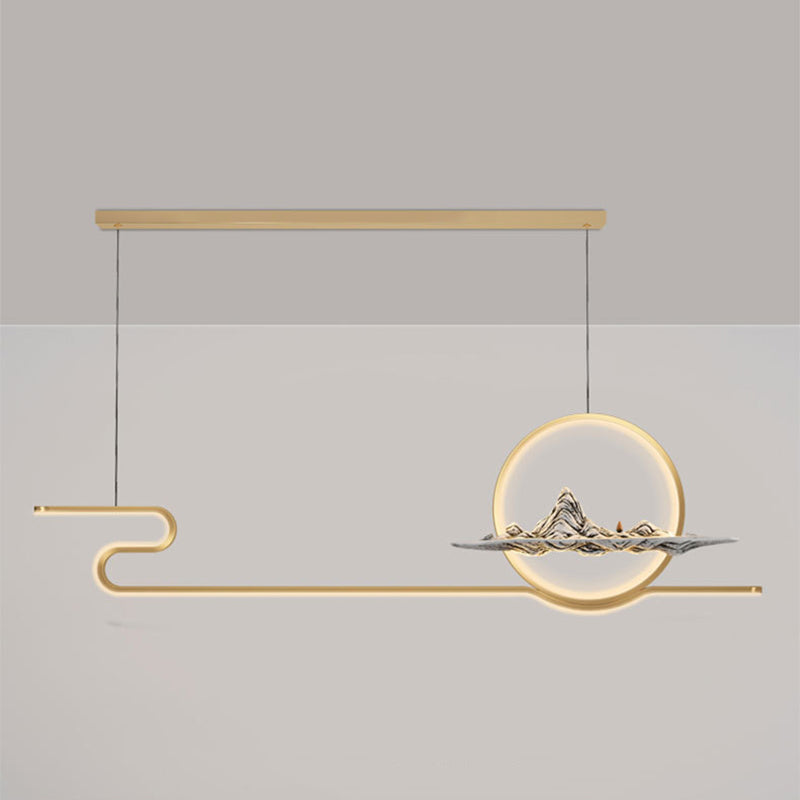 Chinese Minimalist Style Linear Island Pendant Lighting LED Metal Island Ceiling Light for Living Room