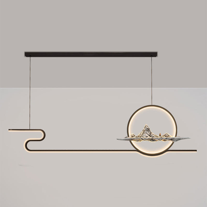 Chinese Minimalist Style Linear Island Pendant Lighting LED Metal Island Ceiling Light for Living Room