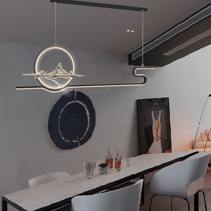 Chinese Minimalist Style Linear Island Pendant Lighting LED Metal Island Ceiling Light for Living Room