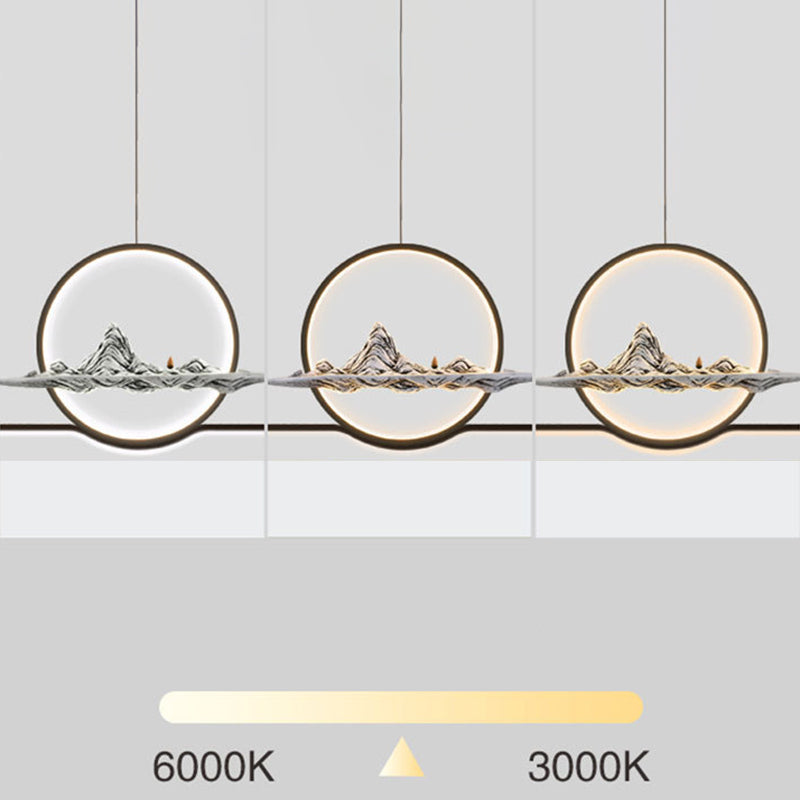 Chinese Minimalist Style Linear Island Pendant Lighting LED Metal Island Ceiling Light for Living Room