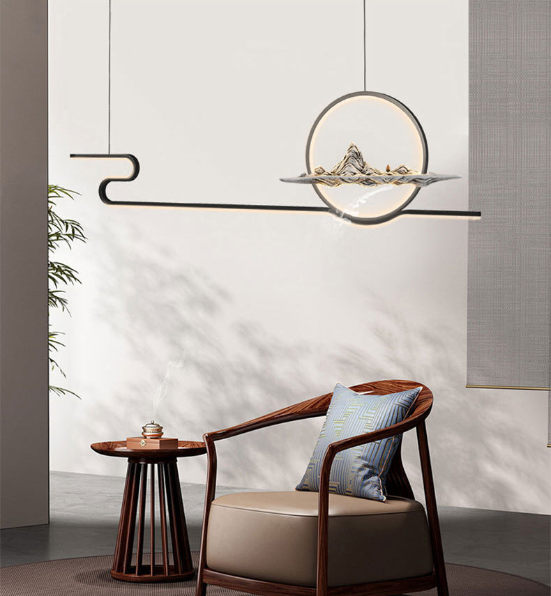 Chinese Minimalist Style Linear Island Pendant Lighting LED Metal Island Ceiling Light for Living Room