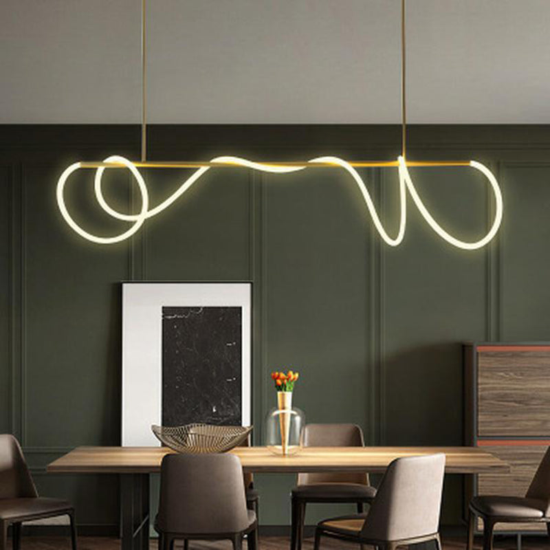 Modern Minimalism Gold Linear Island Pendant Lighting LED Metal Island Ceiling Light for Dining Table