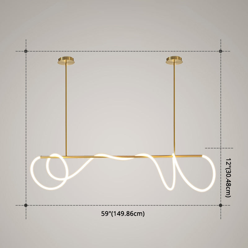 Modern Minimalism Gold Linear Island Pendant Lighting LED Metal Island Ceiling Light for Dining Table