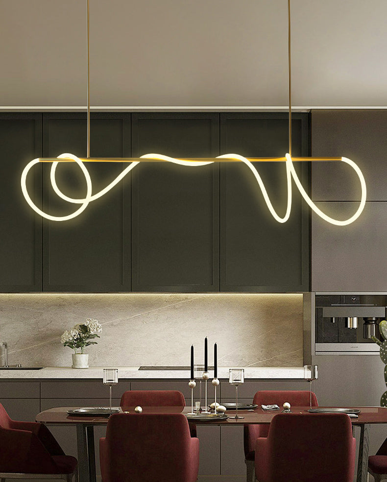 Modern Minimalism Gold Linear Island Pendant Lighting LED Metal Island Ceiling Light for Dining Table