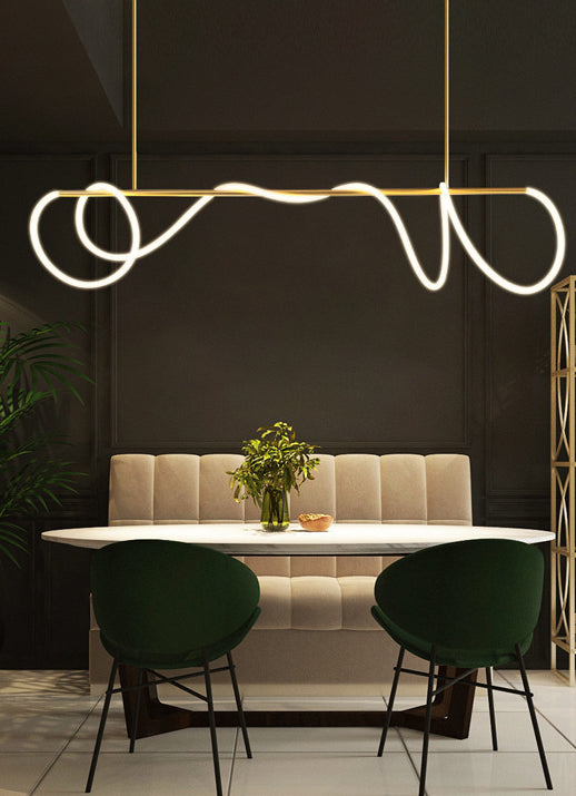 Modern Minimalism Gold Linear Island Pendant Lighting LED Metal Island Ceiling Light for Dining Table