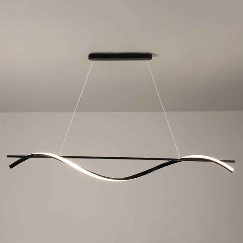 Modern Minimalism Black Linear Island Pendant Lighting LED Metal Island Ceiling Light for Dining Table
