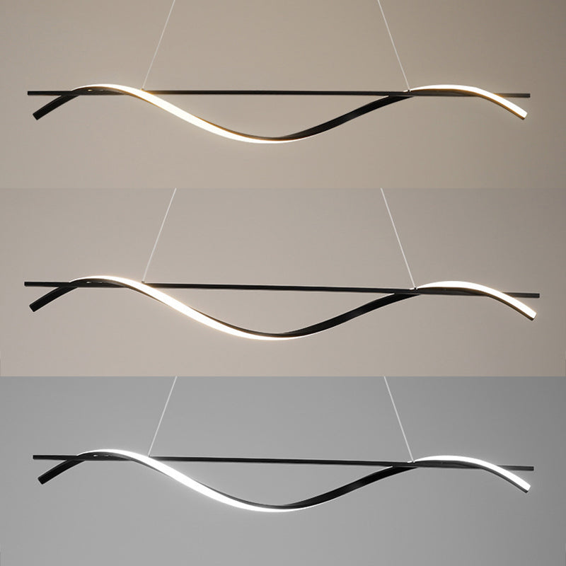 Minimalisme moderne Black Linear Island Pending Lighting LED Metal Island Island Light pour table à manger