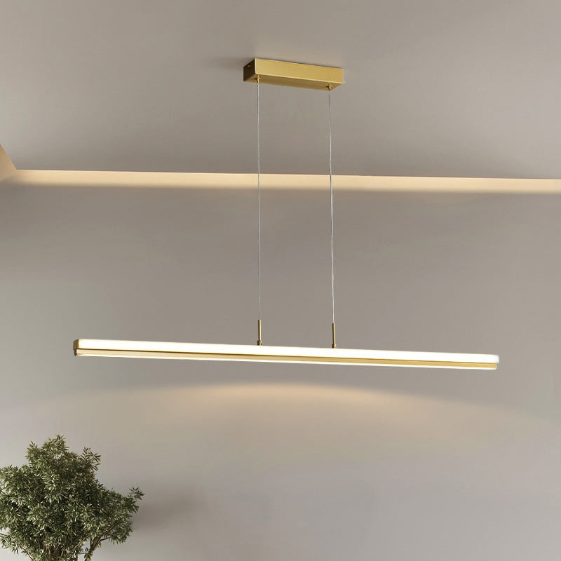 Modern Minimalism Gold Linear Island Pendant Lighting LED Metal Island Ceiling Light for Dining Table