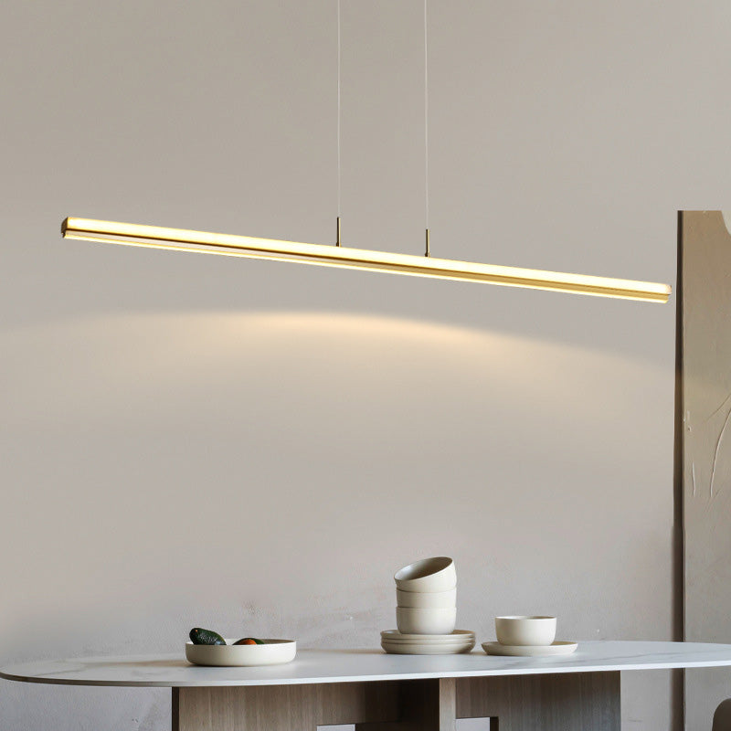 Modern Minimalism Gold Linear Island Pendant Lighting LED Metal Island Ceiling Light for Dining Table