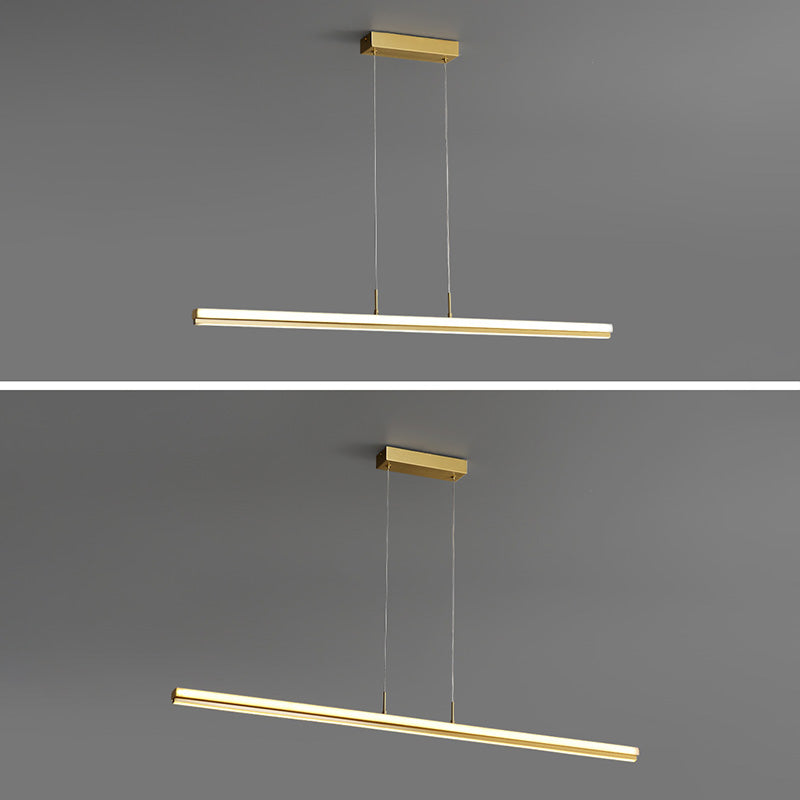Modern Minimalism Gold Linear Island Pendant Lighting LED Metal Island Ceiling Light for Dining Table