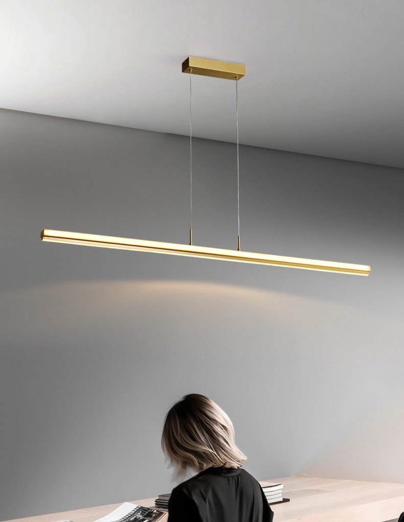 Modern Minimalism Gold Linear Island Pendant Lighting LED Metal Island Ceiling Light for Dining Table