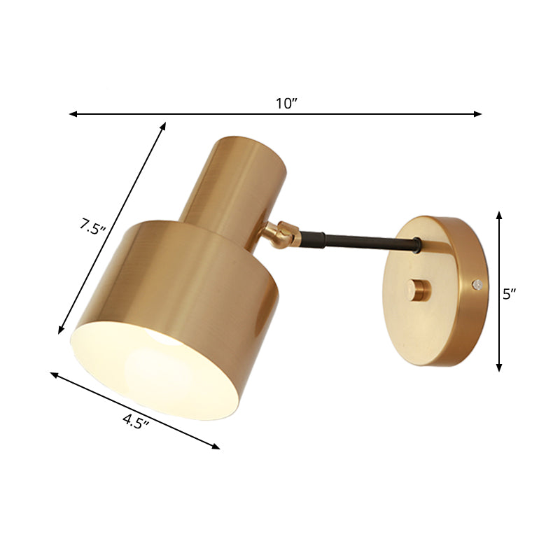 1 Bulb Round Wall Lamp Modernist Gold Finish Iron Wall Sconce Light with Adjustable Arm